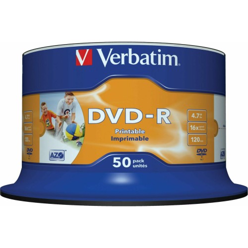 Verbatim Εγγράψιμα DVD-R 16x Printable 4.7GB Cake Box 50τμχ Verbatim Εγγράψιμα DVD-R 16x Printable 4.7GB Cake Box 50τμχ