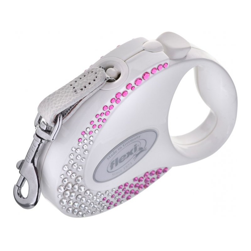 FLEXI Glam Composition with Swarovski crystals S - Dog Retractable lead - 3 m - white