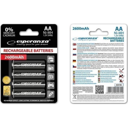 Esperanza Επαναφορτιζόμενες Μπαταρίες AA Ni-MH 2600mAh 1.2V 4τμχ Esperanza Επαναφορτιζόμενες Μπαταρίες AA Ni-MH 2600mAh 1.2V 4τμχ