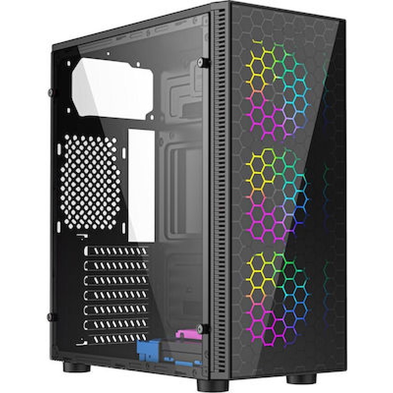 Gembird Fornax 500 Gaming Midi Tower Κουτί Υπολογιστή με Πλαϊνό Παράθυρο και RGB Φωτισμό Μαύρο