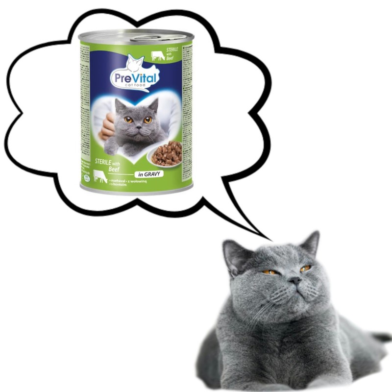 PREVITAL Cat Food Sterile Beef in Sauce - Wet Food for Cats - 415g