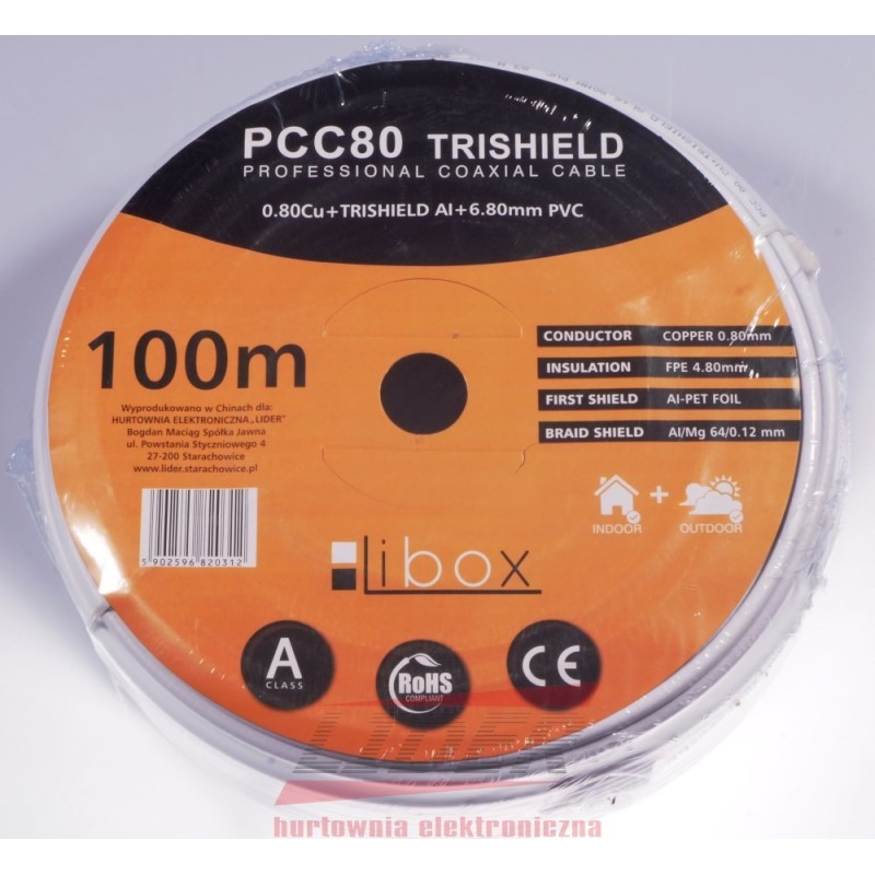 Libox Kabel koncentryczny PCC80 100m coaxial cable RG-6/U White Libox Kabel koncentryczny PCC80 100m coaxial cable RG-6/U White