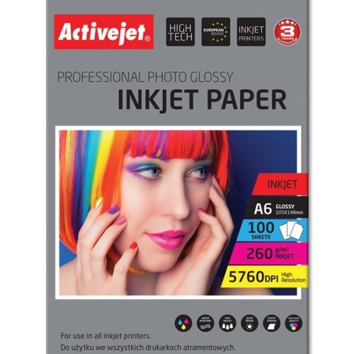 Activejet AP6-260GR100 photo paper for ink printers; A6; 100 pcs, 10x15