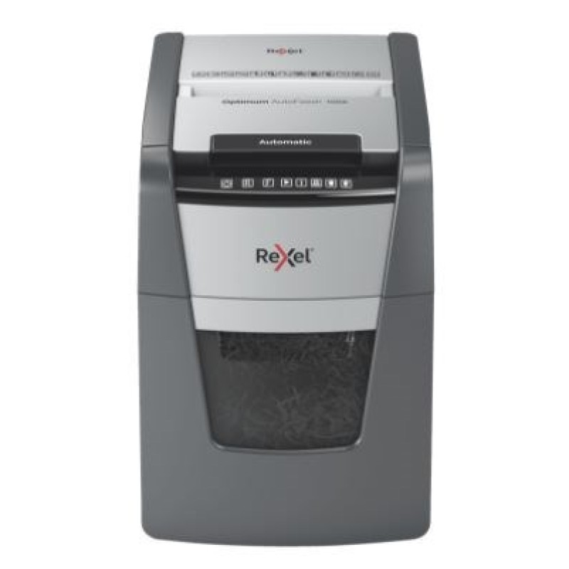 Rexel AutoFeed+ 100X automatic shredder, P-4, cuts confetti cut (4x28mm), 100 sheets, 34 litre bin Rexel AutoFeed+ 100X automatic shredder, P-4, cuts confetti cut (4x28mm), 100 sheets, 34 litre bin