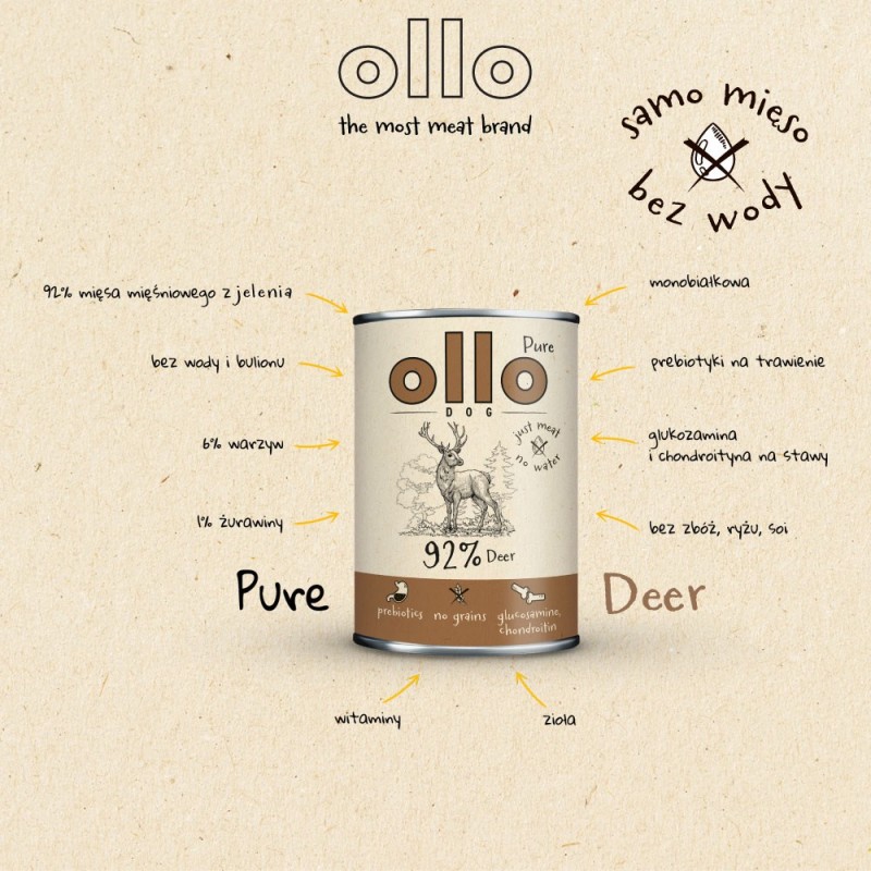 OLLO Pure Deer – wet dog food – 850 g