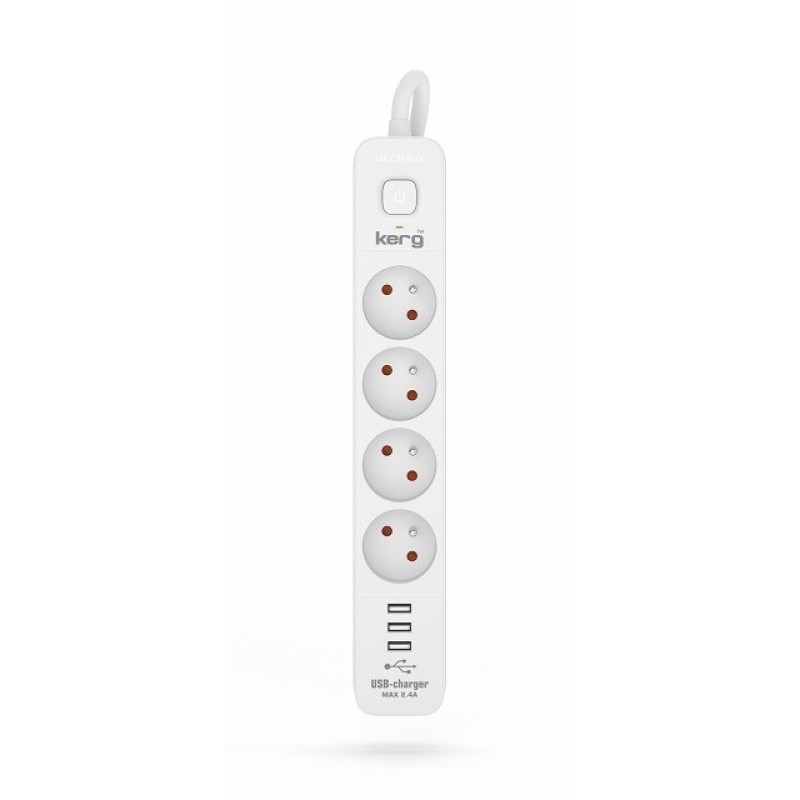 KERG power strip with circuit breaker-4 sockets 3USB 16A 1.5m KERG power strip with circuit breaker-4 sockets 3USB 16A 1.5m