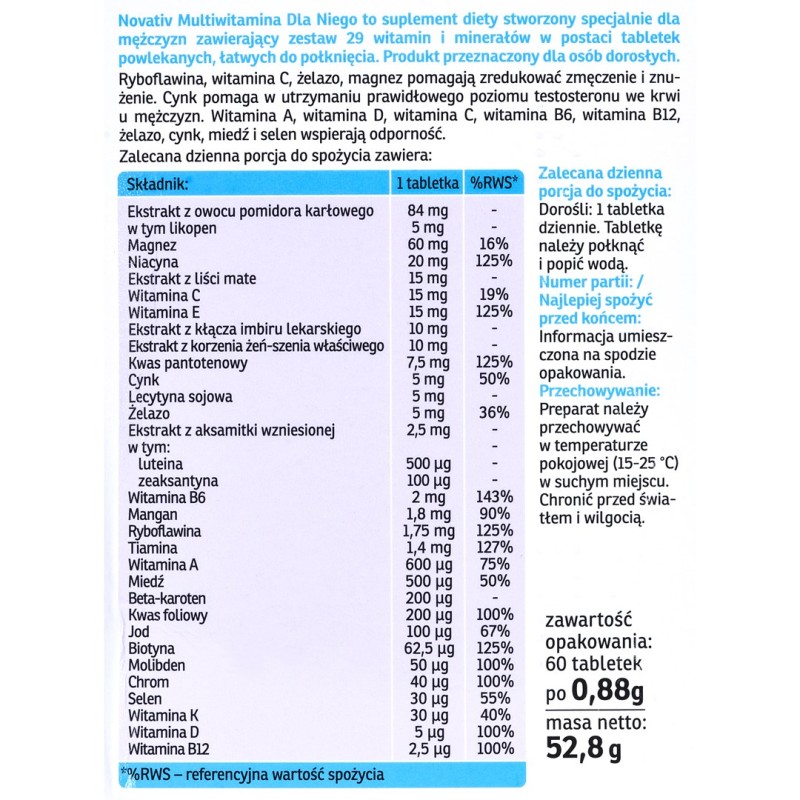Novativ Multivitamin for Him 60 film-coated tablets Novativ Multivitamin for Him 60 film-coated tablets