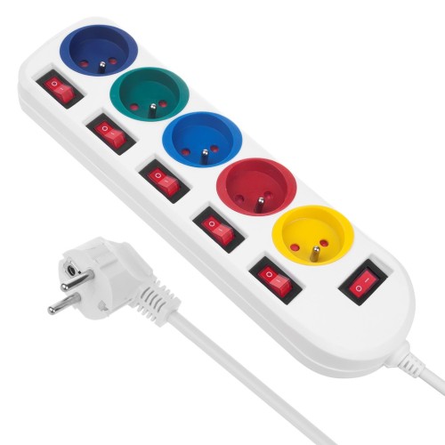 Maclean power strip, 5 socket extension cable, with switches, 250VAC/10A, 1.5m, MCE204 M/W Maclean power strip, 5 socket extension cable, with switches, 250VAC/10A, 1.5m, MCE204 M/W
