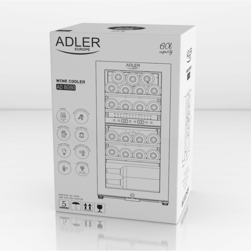 Wine cooler Adler AD 8080 24 bottles / 60 litres Wine cooler Adler AD 8080 24 bottles / 60 litres