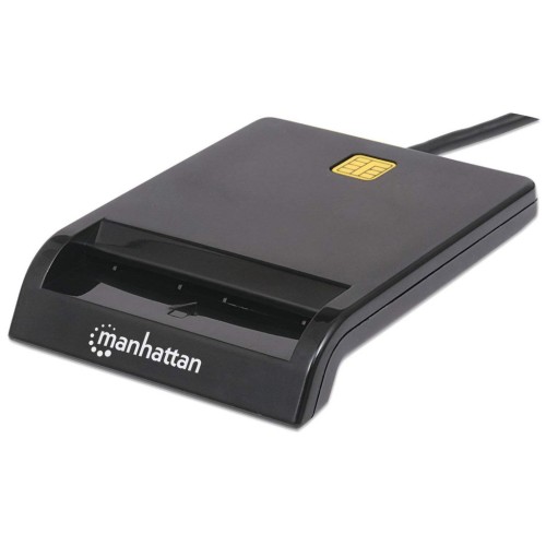 Manhattan USB-A Contact Smart Card Reader, 12 Mbps, Friction type compatible, External, Windows or Mac, Cable 105cm, Black, Three Year Warranty, Blister Manhattan USB-A Contact Smart Card Reader, 12 Mbps, Friction type compatible, External, Windows or Mac, Cable 105cm, Black, Three Year Warranty, Blister
