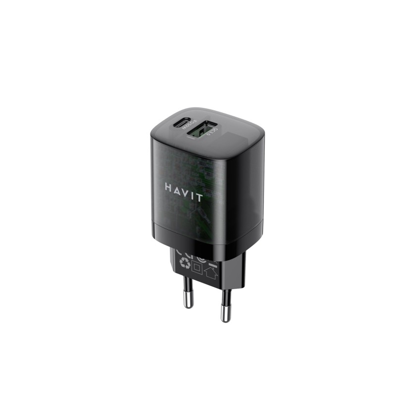Havit UC303 EU - GaN 30 W dual-port travel charger, black Havit UC303 EU - GaN 30 W dual-port travel charger, black