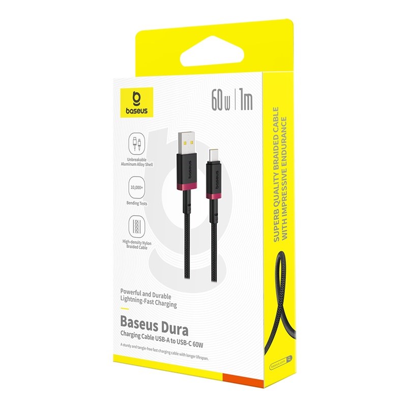 Baseus Dura USB Type A to Type C 60 W fast charging cable 1 m Black, Red