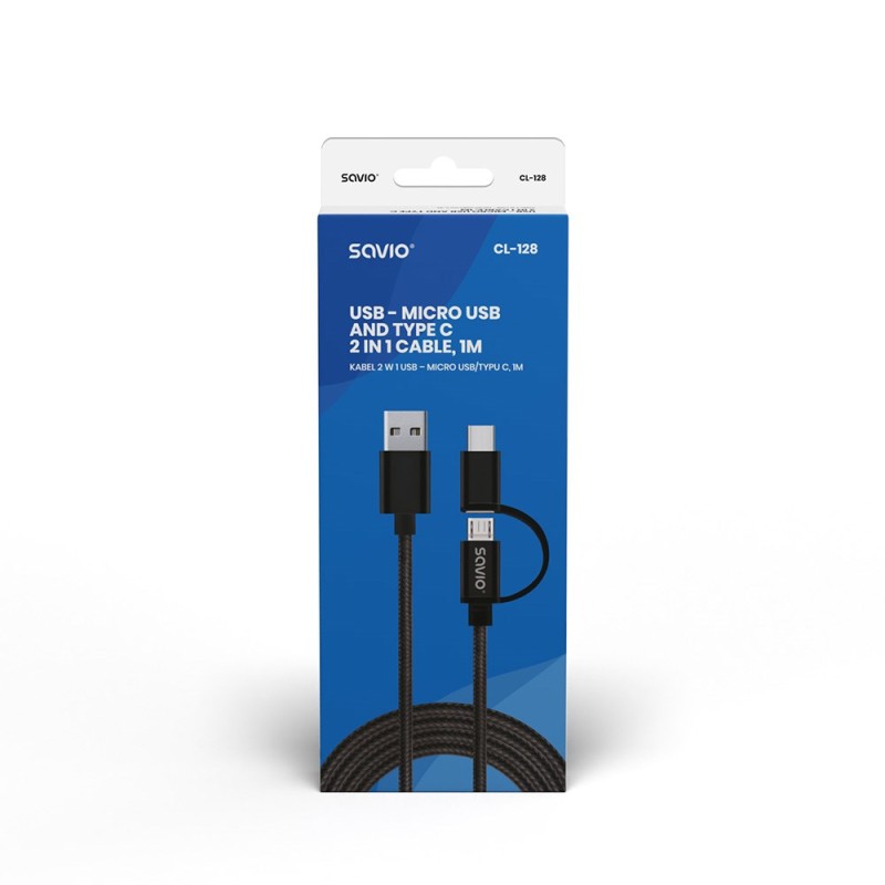Savio CL-128 USB cable USB 2.0 1 m USB A USB C/Micro-USB A Black Savio CL-128 USB cable USB 2.0 1 m USB A USB C/Micro-USB A Black