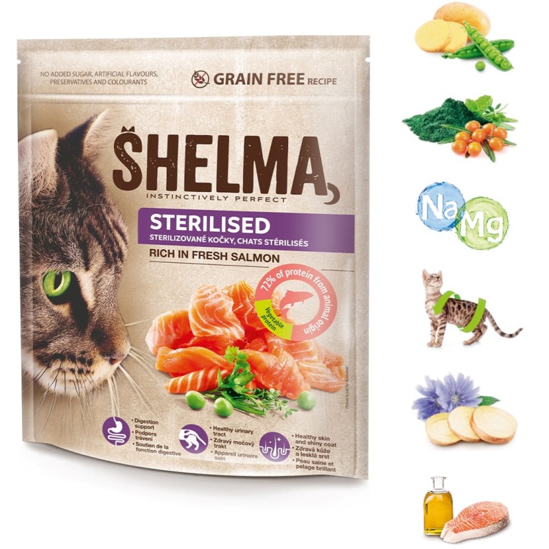 SHELMA Sterilised Rich in salmon - dry cat food - 750g