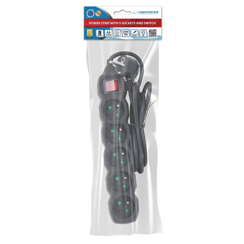 Esperanza ELK214K Power strip 5GN/1,5M Black Esperanza ELK214K Power strip 5GN/1,5M Black