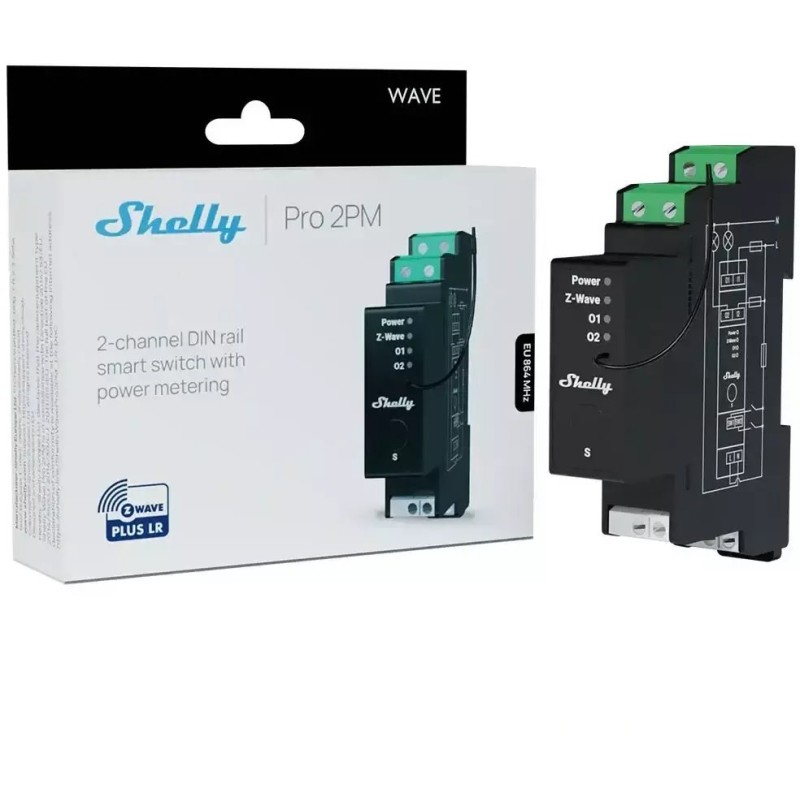 Shelly Wave Pro 2PM LR two-channel Z-Wave DIN rail controller