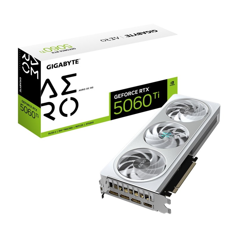 GIGABYTE GeForce RTX 5060 Ti AERO OC 8G Graphics Card - 8GB GDDR7, 128bit, PCI-E 5.0, 2647MHz Core Clock, 3 x DisplayPort, 1 x HDMI, GV-N506TAERO OC-8GD GIGABYTE GeForce RTX 5060 Ti AERO OC 8G Graphics Card - 8GB GDDR7, 128bit, PCI-E 5.0, 2647MHz Core Clock, 3 x DisplayPort, 1 x HDMI, GV-N506TAERO OC-8GD