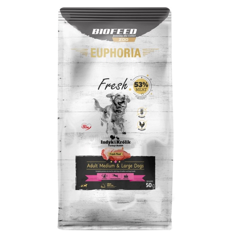 BIOFEED Euphoria Fresh Adult Turkey with rabbit M/L - dry dog food - 50g BIOFEED Euphoria Fresh Adult Turkey with rabbit M/L - dry dog food - 50g