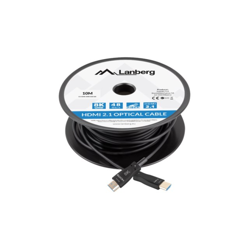 LANBERG HDMI CABLE LANBERG HDMI CABLE M/M V2.1 10M OPTICAL AOC BLACK LANBERG HDMI CABLE LANBERG HDMI CABLE M/M V2.1 10M OPTICAL AOC BLACK