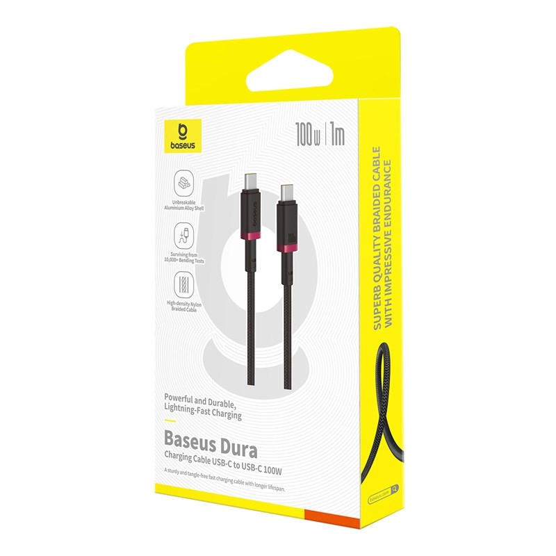 Baseus Dura Type C to Type C 100 W fast charging cable 1 m Black, Red Baseus Dura Type C to Type C 100 W fast charging cable 1 m Black, Red