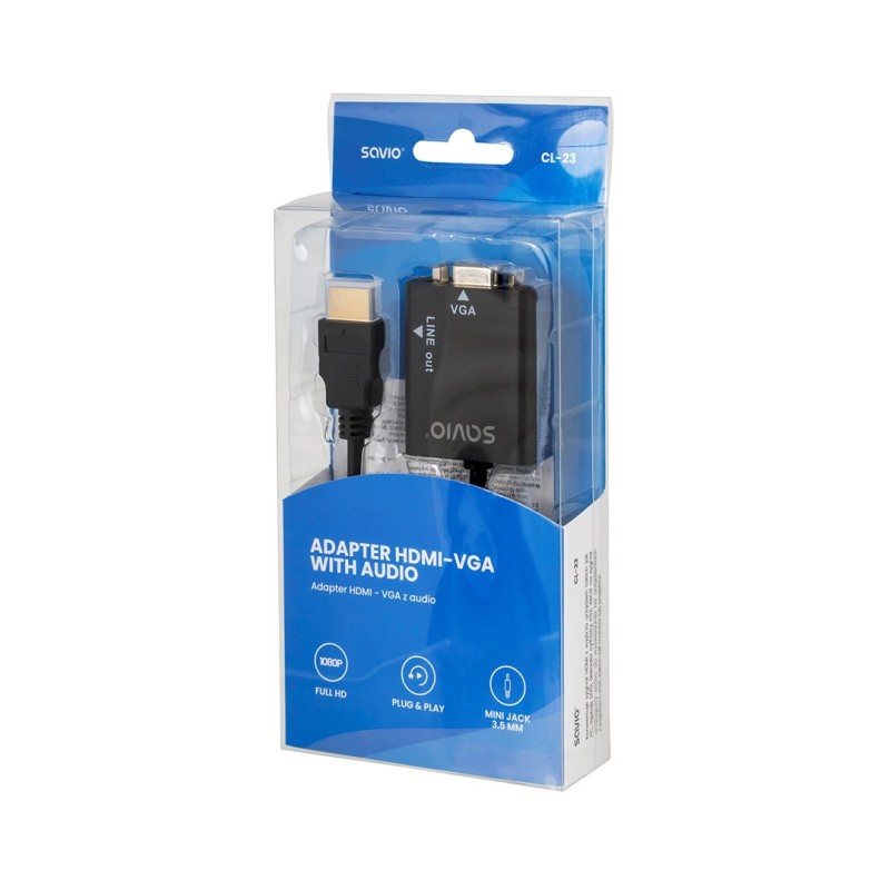 Savio CL-23 video cable adapter 0.5 m VGA (D-Sub) HDMI Type A (Standard) Black Savio CL-23 video cable adapter 0.5 m VGA (D-Sub) HDMI Type A (Standard) Black