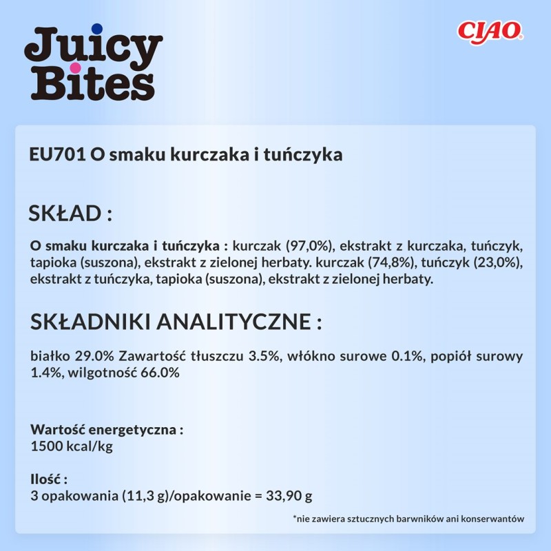 INABA Juicy Bites Chicken and tuna - cat treats - 3 x 11g INABA Juicy Bites Chicken and tuna - cat treats - 3 x 11g