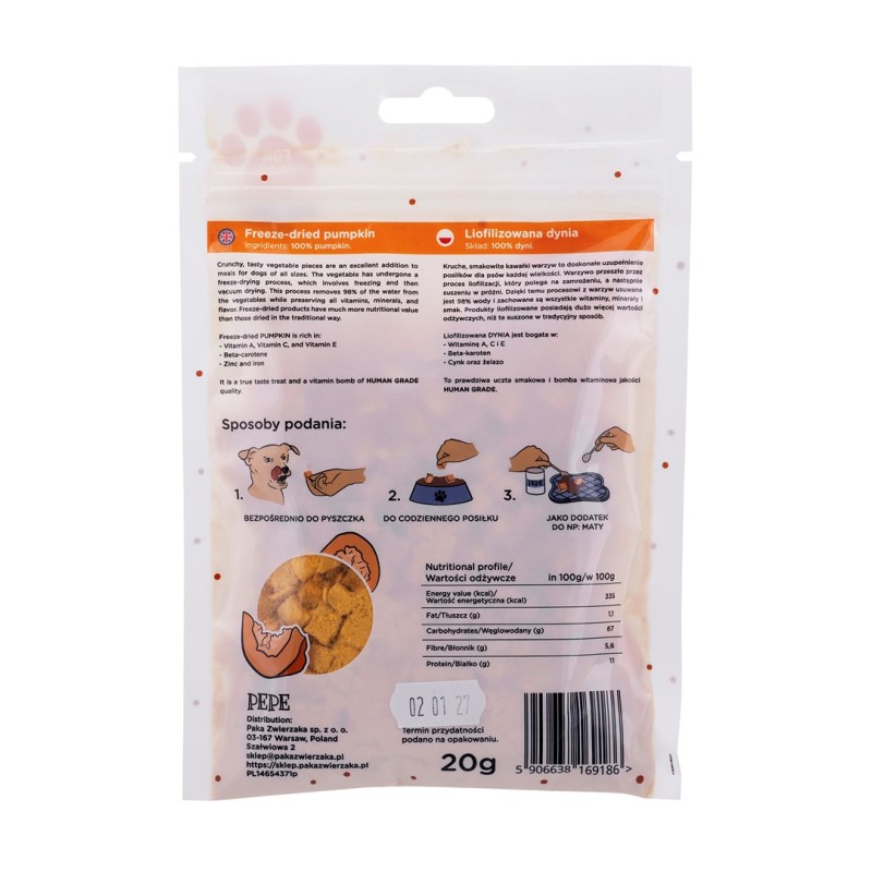 PAKA ZWIERZAKA Pepe Lio Pumpkin - dog treat - 20g PAKA ZWIERZAKA Pepe Lio Pumpkin - dog treat - 20g