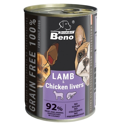 SUPER BENO Lamb with chicken livers - wet dog food - 415g SUPER BENO Lamb with chicken livers - wet dog food - 415g