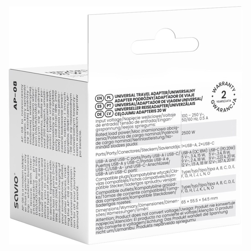 Savio AP-08 power adapter/inverter 20 W White