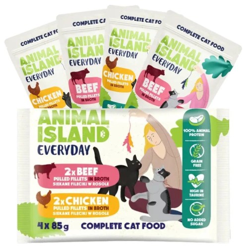 ANIMAL ISLAND Everyday Chicken and Beef fillets in broth - wet cat food - 4 x 85g ANIMAL ISLAND Everyday Chicken and Beef fillets in broth - wet cat food - 4 x 85g