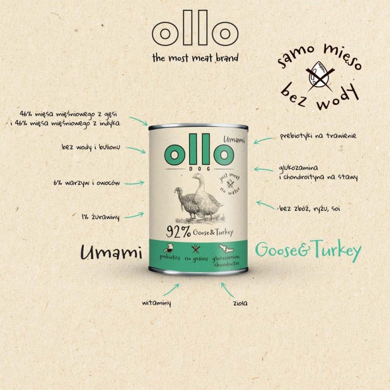 OLLO Umami Goose and turkey - wet dog food - 850g