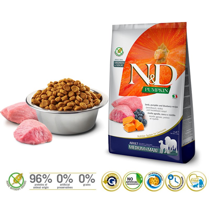 FARMINA N&D GF PUMPKIN LAMB&BLUEBERRY ADULT MEDIUM/ FARMINA N&D GF PUMPKIN LAMB&BLUEBERRY ADULT MEDIUM/