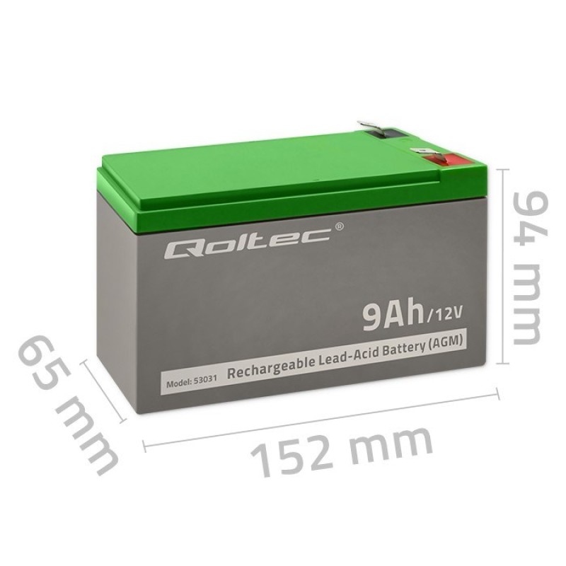 Qoltec 53031 AGM battery | 12V | 9Ah | max 135A Qoltec 53031 AGM battery | 12V | 9Ah | max 135A
