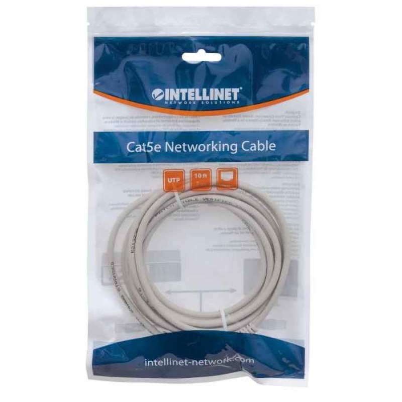 Intellinet Network Patch Cable, Cat5e, 3m, Grey, CCA, U/UTP, PVC, RJ45, Gold Plated Contacts, Snagless, Booted, Lifetime Warranty, Polybag Intellinet Network Patch Cable, Cat5e, 3m, Grey, CCA, U/UTP, PVC, RJ45, Gold Plated Contacts, Snagless, Booted, Lifetime Warranty, Polybag