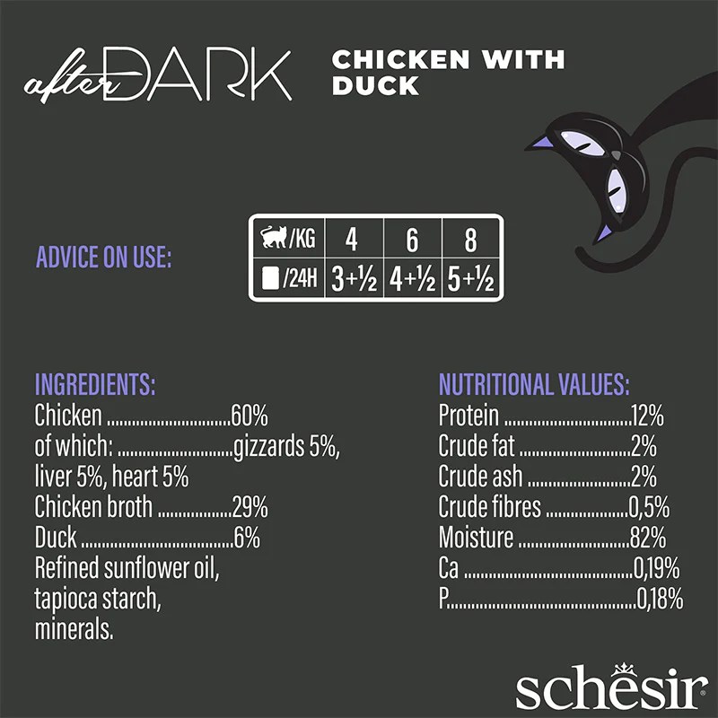 SCHESIR After Dark Chicken fillet with duck in broth - wet cat food - 80g SCHESIR After Dark Chicken fillet with duck in broth - wet cat food - 80g