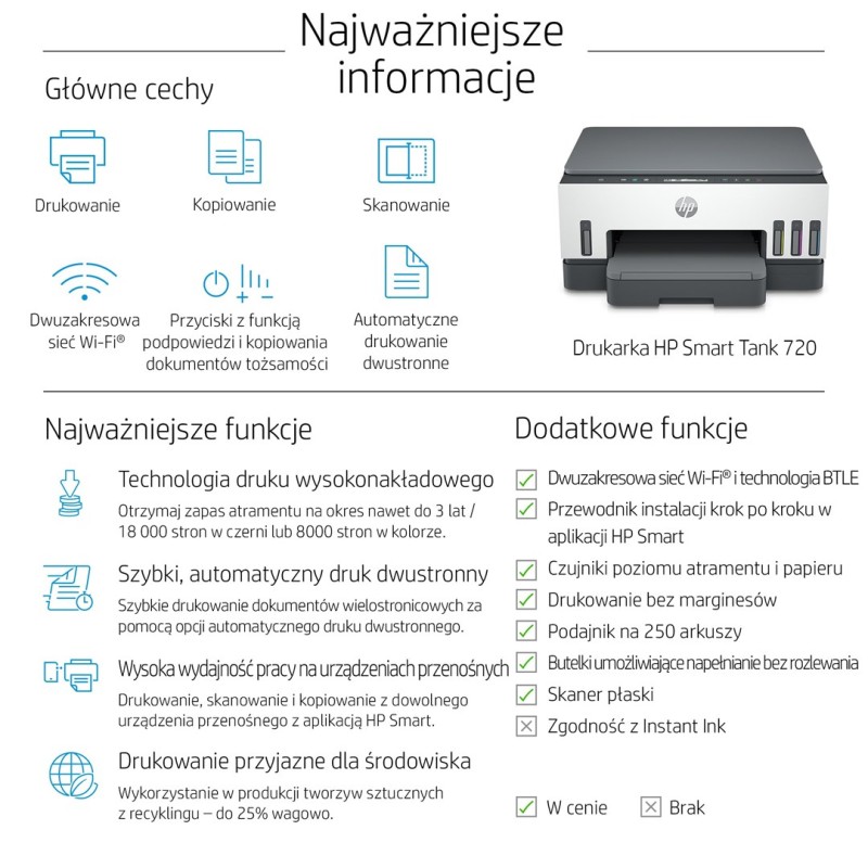 HP Smart Tank 720 All-in-One Thermal inkjet A4 4800 x 1200 DPI 15 ppm Wi-Fi HP Smart Tank 720 All-in-One Thermal inkjet A4 4800 x 1200 DPI 15 ppm Wi-Fi