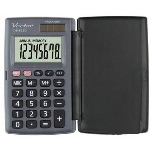 Vector KAV CH-862D pocket calculator with cover, grey