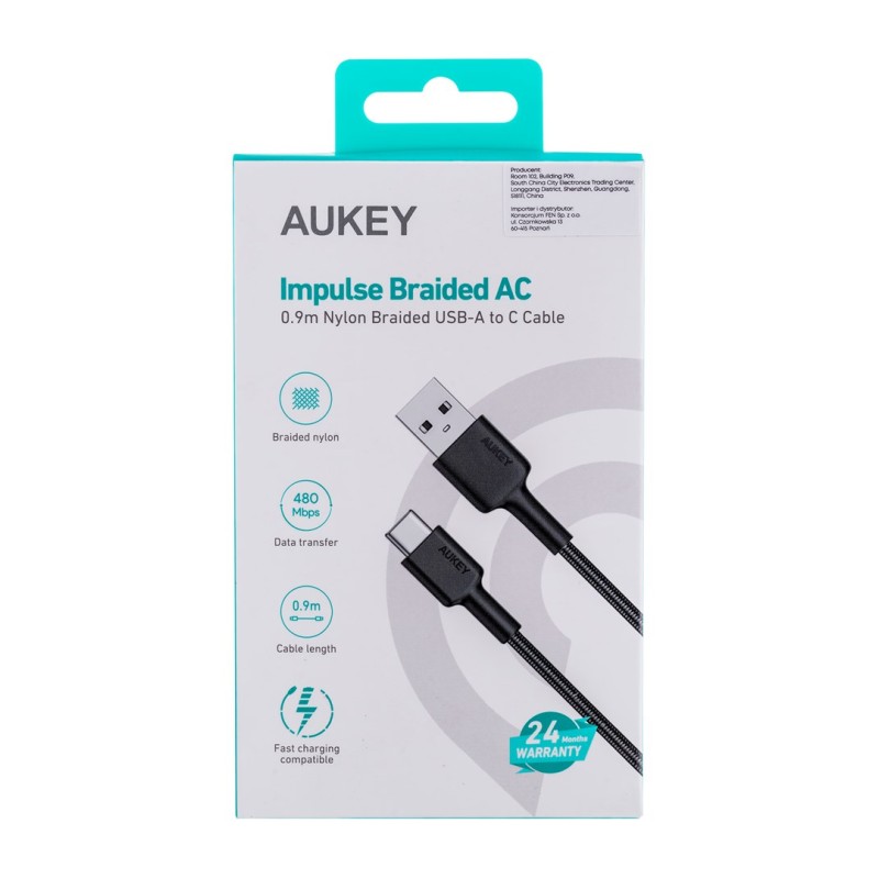 AUKEY CB-NCC2 USB-C Type-C Power Delivery PD 60W 3A 1.8m Nylon Black AUKEY CB-NCC2 USB-C Type-C Power Delivery PD 60W 3A 1.8m Nylon Black