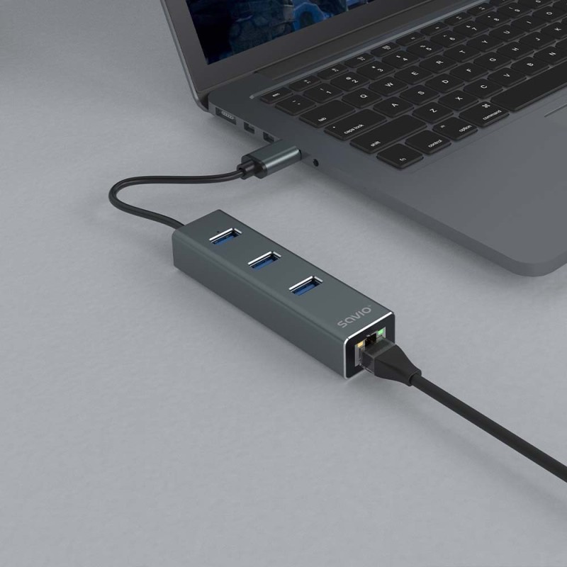 Savio AK-57 USB-A - 3 x USB-A HUB with RJ-45 Gigabit Ethernet adapter 5000 Mbit/s grey USB 3.2 Gen 1 (3.1 Gen 1) Micro-B 5000 Mbit/s Savio AK-57 USB-A - 3 x USB-A HUB with RJ-45 Gigabit Ethernet adapter 5000 Mbit/s grey USB 3.2 Gen 1 (3.1 Gen 1) Micro-B 5000 Mbit/s
