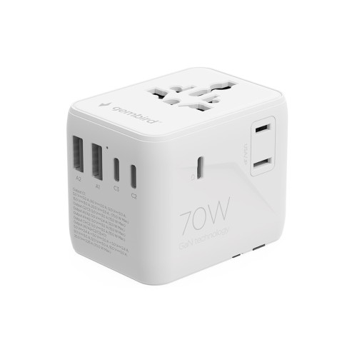 Gembird TPA-2A3C70-01-W Universal travel power adapter, 70 W, white