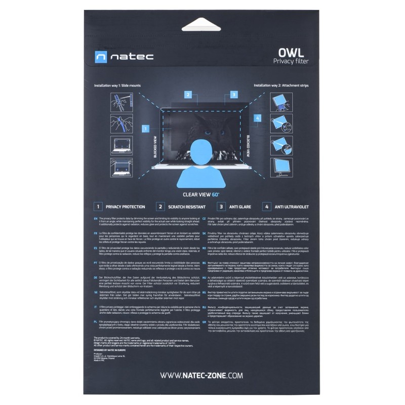 NATEC Owl Frameless display privacy filter 61 cm (24 NATEC Owl Frameless display privacy filter 61 cm (24
