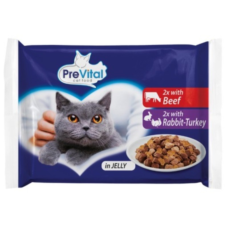 PREVITAL Beef and turkey in gravy - wet cat food - 4 x 100g PREVITAL Beef and turkey in gravy - wet cat food - 4 x 100g