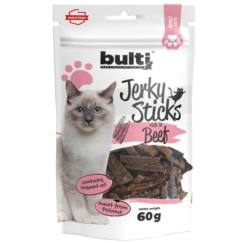 BULTI Jerky Sticks bogate w wołowinę przysmak dla kota 60g BULTI Jerky Sticks bogate w wołowinę przysmak dla kota 60g