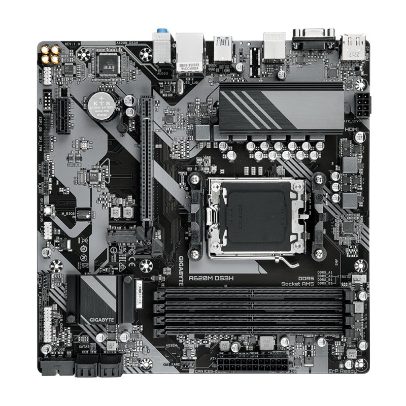GIGABYTE A620M DS3H Motherboard - Supports AMD Ryzen 8000 CPUs, 5+2+2 Phases Digital VRM, up to 7600MHz DDR5 (OC), 1xPCIe 4.0 M.2, GbE LAN, USB 3.2 Gen 1 GIGABYTE A620M DS3H Motherboard - Supports AMD Ryzen 8000 CPUs, 5+2+2 Phases Digital VRM, up to 7600MHz DDR5 (OC), 1xPCIe 4.0 M.2, GbE LAN, USB 3.2 Gen 1