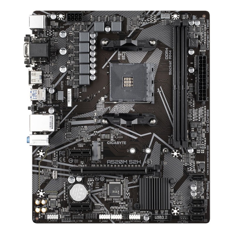 GIGABYTE A520M S2H Motherboard - Supports AMD Ryzen 5000 Series AM4 CPUs, 4+3 Phases Pure Digital VRM, up to 5100MHz DDR4 (OC), PCIe 3.0 x4 M.2, GbE LAN, USB 3.2 Gen 1 GIGABYTE A520M S2H Motherboard - Supports AMD Ryzen 5000 Series AM4 CPUs, 4+3 Phases Pure Digital VRM, up to 5100MHz DDR4 (OC), PCIe 3.0 x4 M.2, GbE LAN, USB 3.2 Gen 1