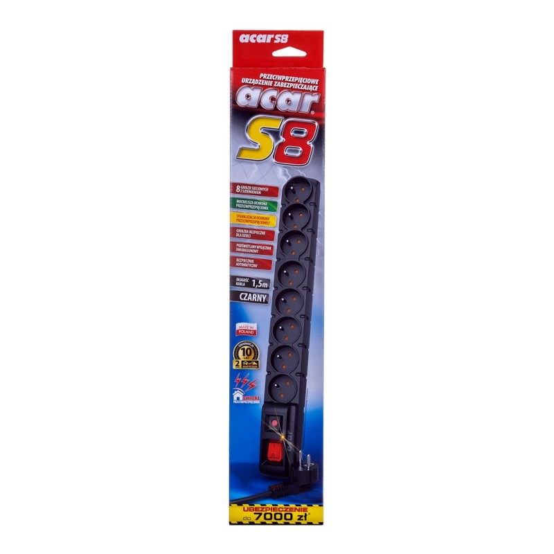ACAR S8 power extension 1.5 m 8 AC outlet(s) Indoor Black ACAR S8 power extension 1.5 m 8 AC outlet(s) Indoor Black