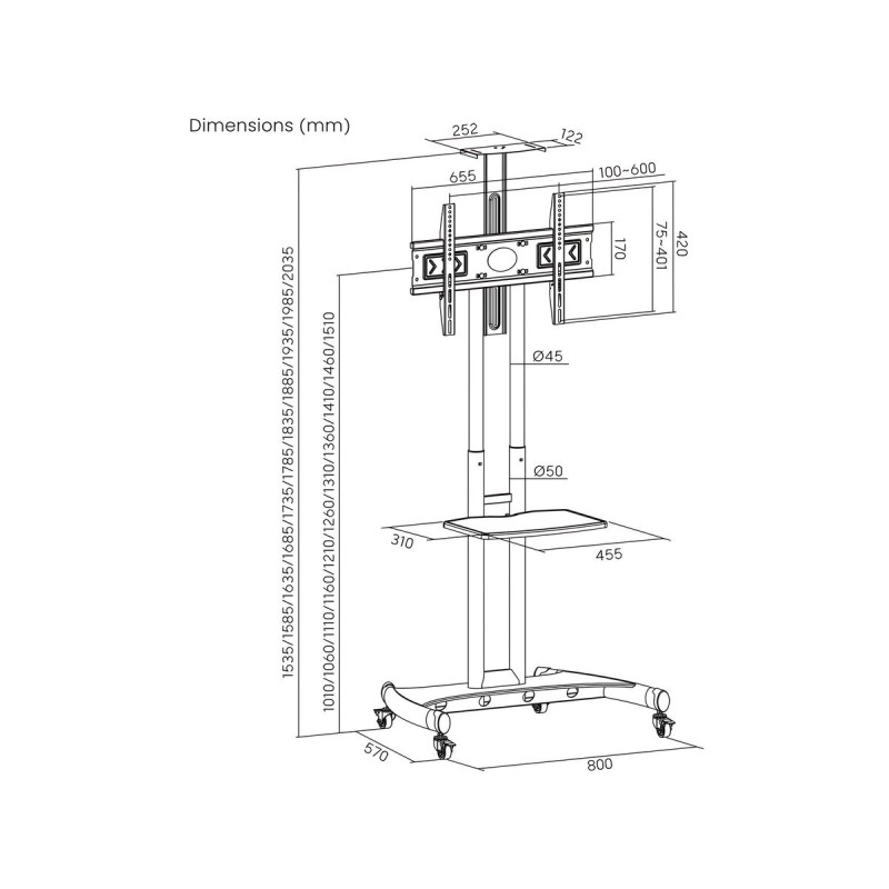Art Mobile stand + mount for 32-70 inch TVs, 45 kg, S-12, VESA 600x400