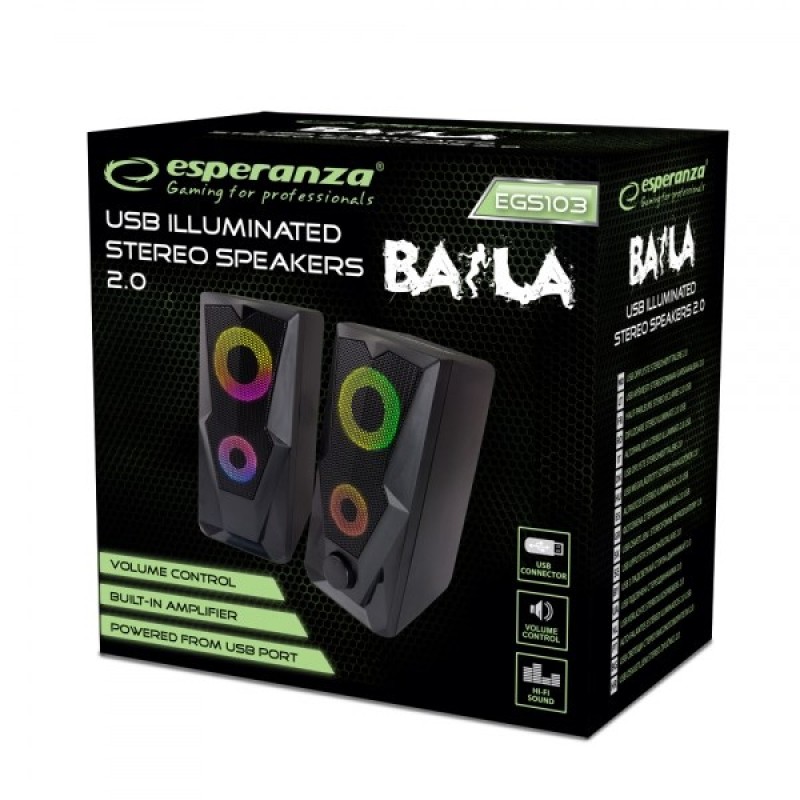 Esperanza EGS103 Speakers 2.0 LED Black 6W Esperanza EGS103 Speakers 2.0 LED Black 6W