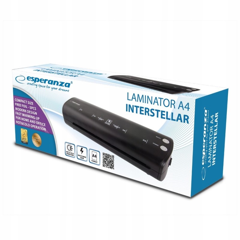 Esperanza A4 Hot / cold laminator 250 mm/min Black Esperanza A4 Hot / cold laminator 250 mm/min Black