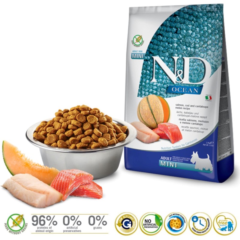 FARMINA N&D Ocean Dog Salmon, Cod, Cantaloupe, Melon Adult Mini - dry dog food - 2.5 kg FARMINA N&D Ocean Dog Salmon, Cod, Cantaloupe, Melon Adult Mini - dry dog food - 2.5 kg